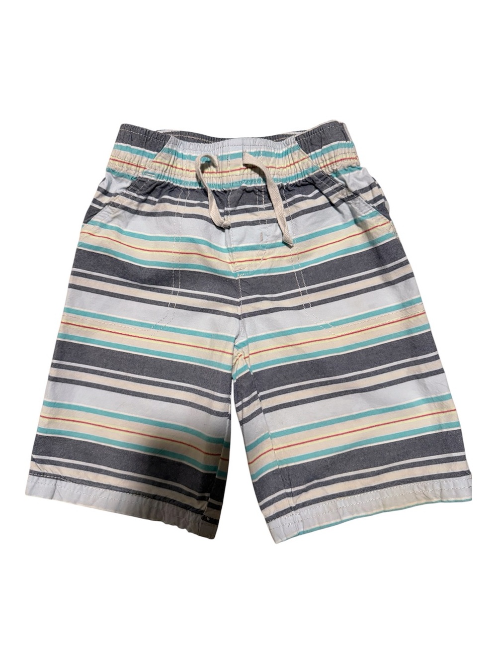 Kids Gray, Teal, and Cream Striped Pull-On Shorts